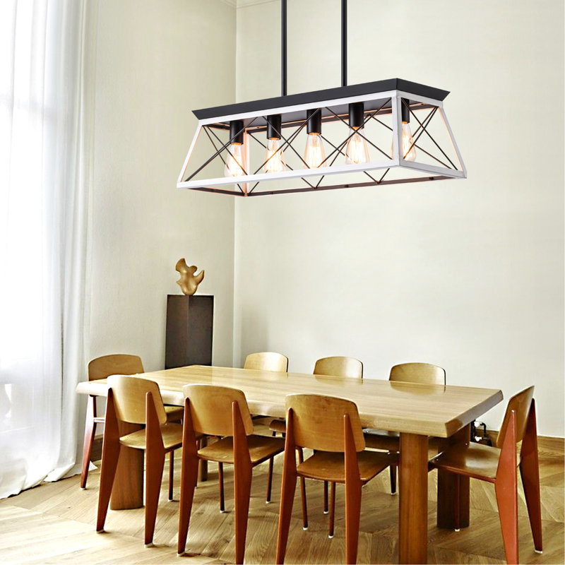 Rustique 5 - Pour la salle à manger - Luminaire suspendu réglable en hauteur avec abat-jour en bois de fer blanc