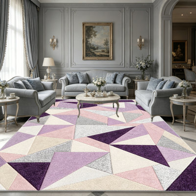Tapis lilas en mosaïque argentée pour le salon, doux et confortable, convient à toutes les saisons, facile à entretenir, tapis de sol intérieur lavable à la machine, sous la table de ferme convenant à la chambre à coucher, à la salle à manger, au bureau, au patio, au balcon, à la décoration intérieure