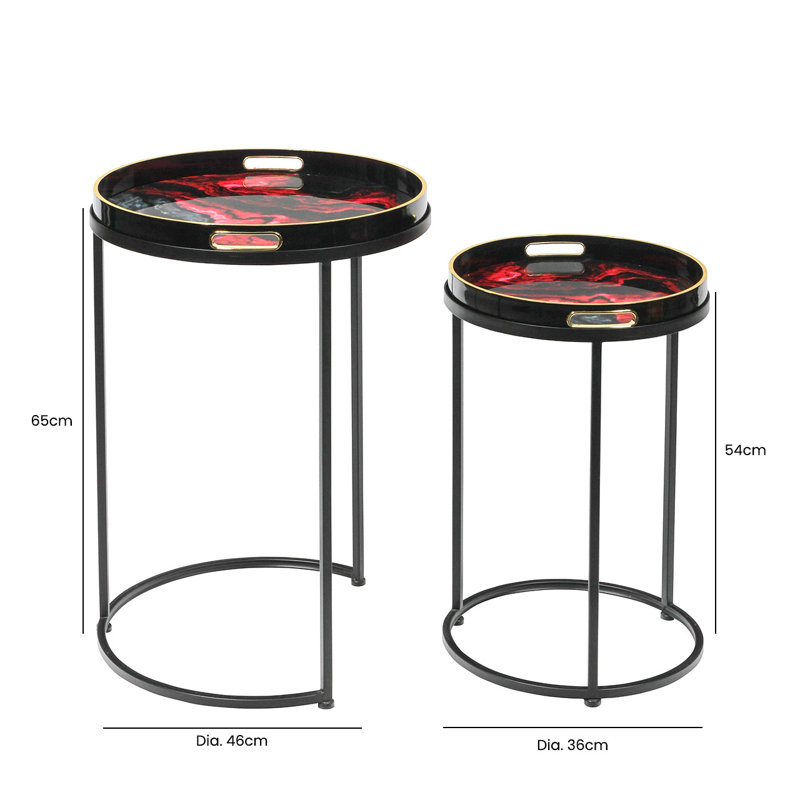 Bellarose 65cm Round Nesting Table for Living Room, Modern Design Top End Table, Red/Black
