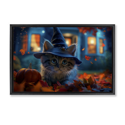 Cadre flottant chaton et citrouille d'Halloween, conception par Wumples