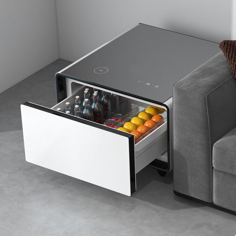 Table d'appoint moderne et intelligente avec réfrigérateur intégré (table basse uniquement, sans chaises), Noir / blanc