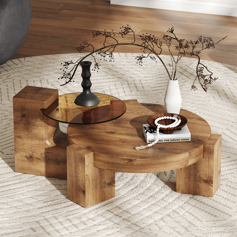 2-Piece Modern Round Nesting Coffee Table Set For Home & Apartment, 29.9" H x 29.9" L x 17.3" W, Wood