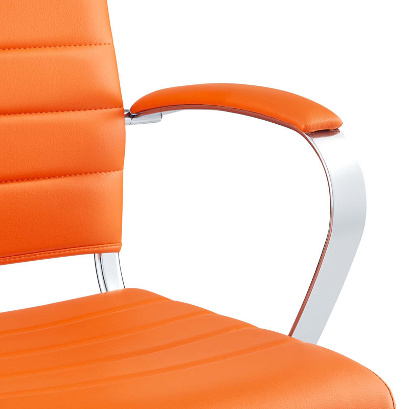 Orange Mesh and Leather Swivel Task Chair with Metal Frame