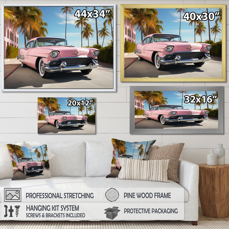 Miami Miami Cadillac I, reproduction d'art sur toile, H 24 po x l 32 po x P 1 po, Cadre flottant doré
