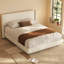 Bed Frame, Beige Fabric Bed with Padded Headboard and Wooden Slatted Base-120640635