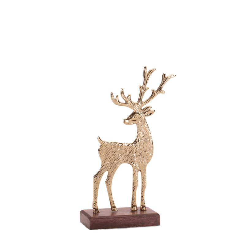Figurines de cerf en métal sur base en bois