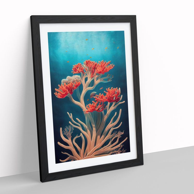XV1022-5354X Wondrous Coral Reef - Single Picture Frame Print, 64cm H x 46cm W, Black Framed