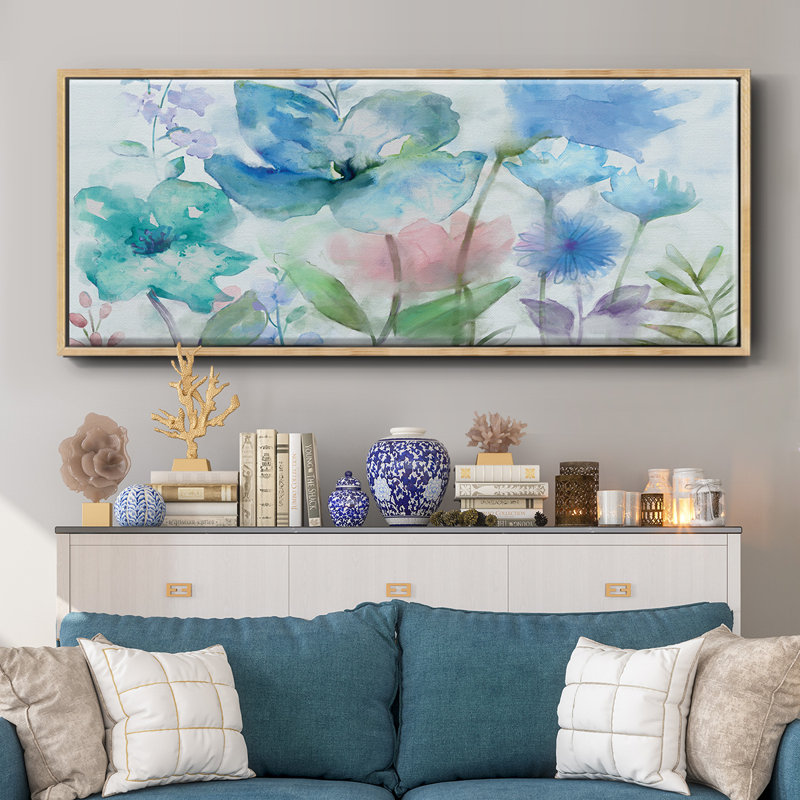 Mélange de bleus - toile encadrée, H 20 po x l 50 po