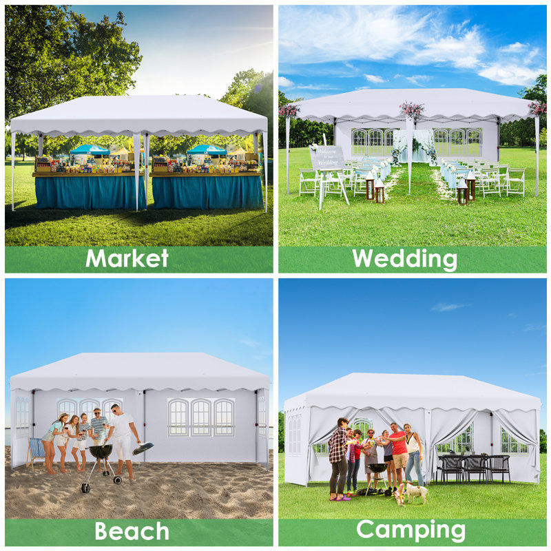 20 Ft. W x 10 Ft. D Steel Pop-Up Canopy, White