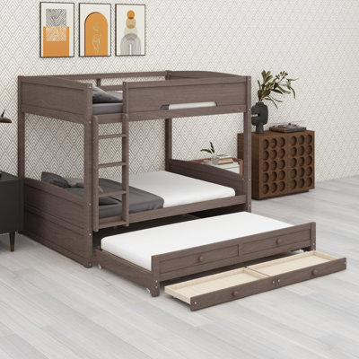 Queen Bunk Bed with Built-In Ladder , Trundle Bed Included