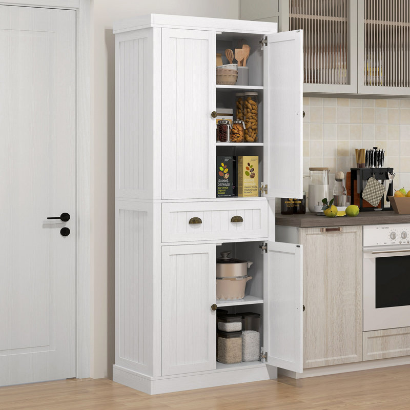 Armoire de cuisine 72 po, grande armoire de rangement autoportante, armoire de cuisine traditionnelle avec 4 portes, tiroir et 3 tablettes réglables pour la salle à manger