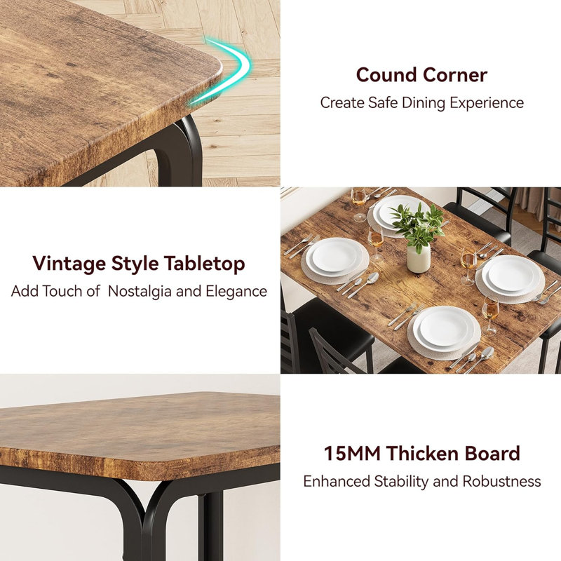 4 - Person Four Leg Dining Set, Brown, 30"H x 43.30"L x 27.50"W, 5