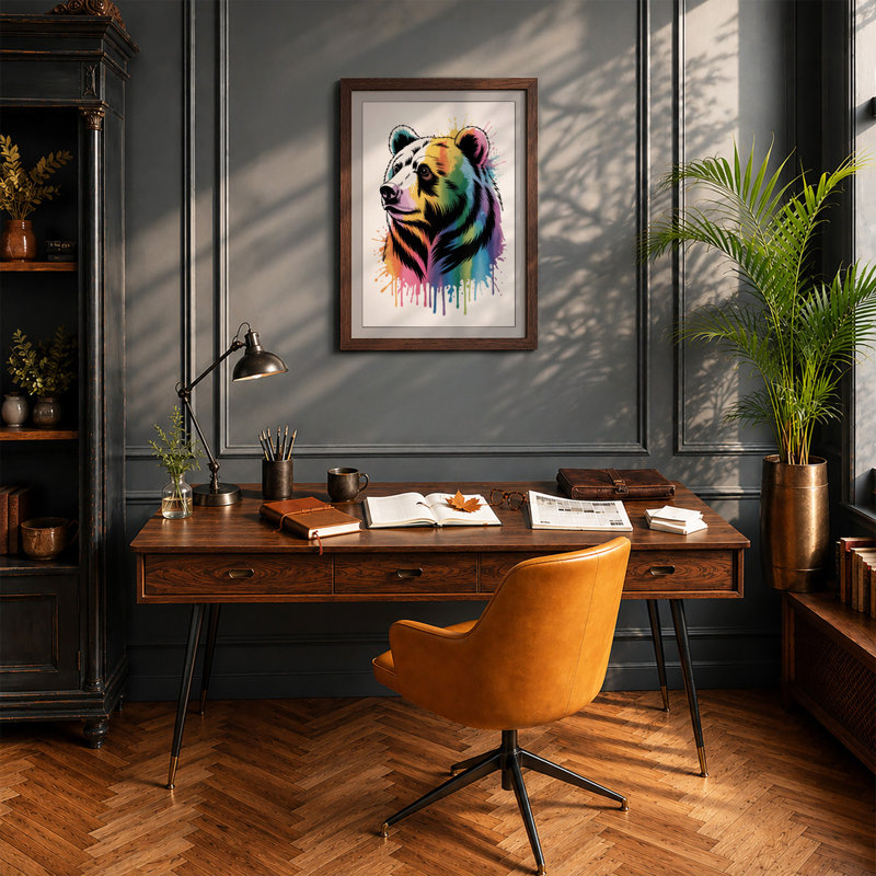 Chromatic Bear Modern - Framed Print, Walnut, A4 - 29.7 x 21.0 cm