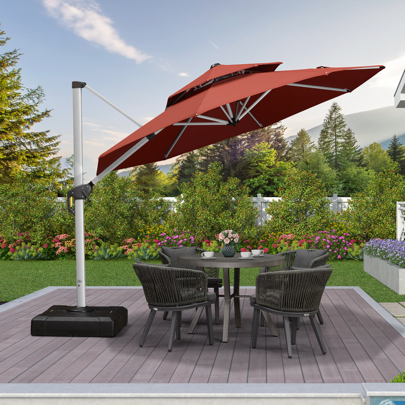 Parasol rond en porte-à-faux 11 pi / 13 pi Burgue, 10 pi x 10 pi, Rouge brique
