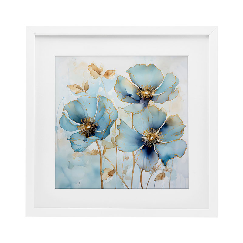 «Sapphire and Florals», reproduction encadrée sous verre, design by Creative Studio, H 13 po x l 13 po, Cadre blanc côtier