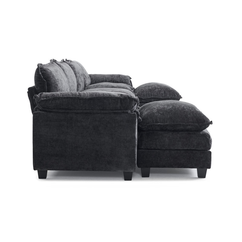 Latitude Run® 4-Seat Sectionals With 2 Ottoman, Black Chenille