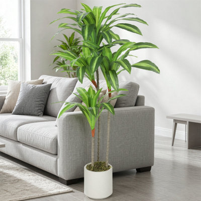 120 cm H Faux Dracaena Tree Plant in Cement Freestanding Planter