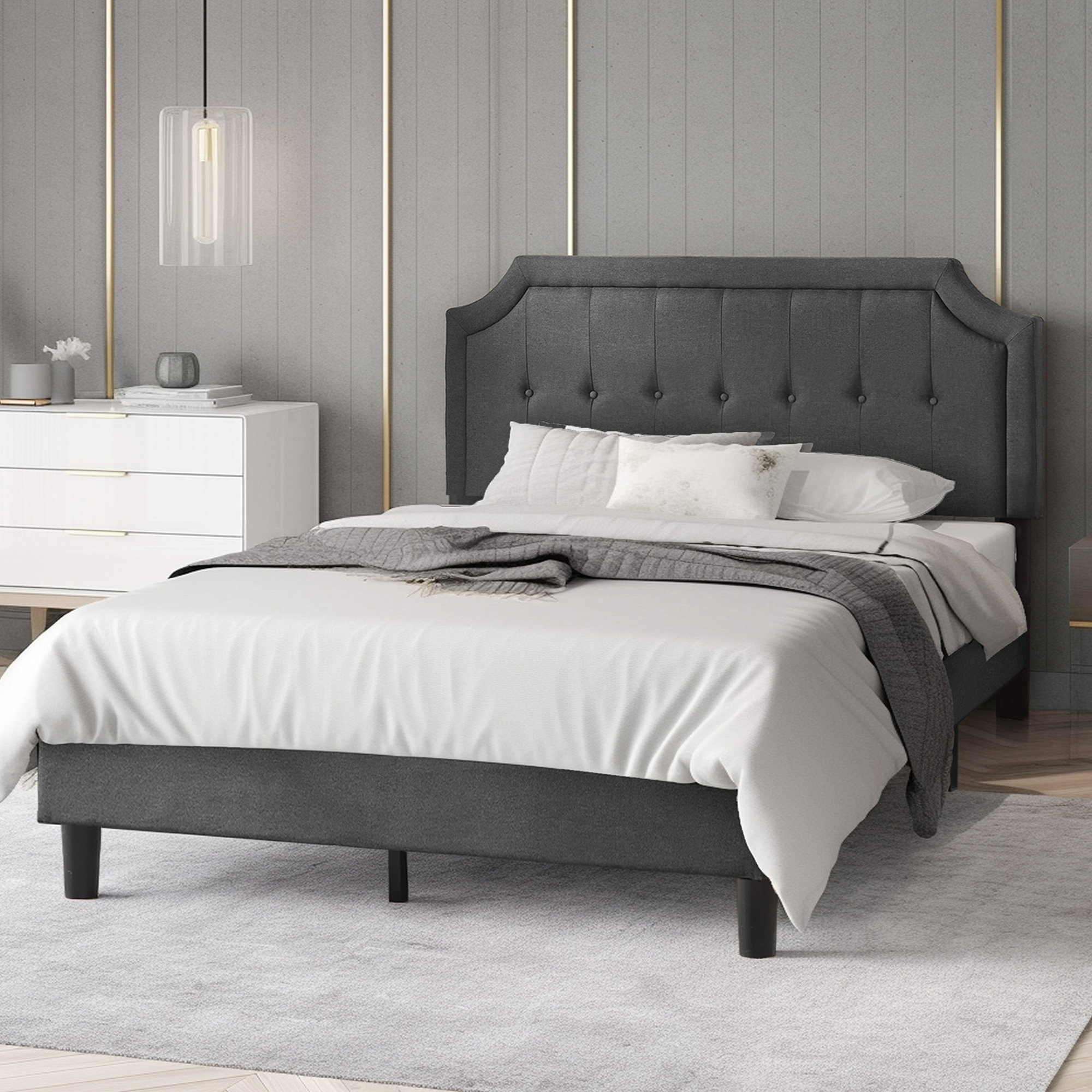 Trent Austin Design® Kempst Upholstered Platform Bed Frame with Height ...