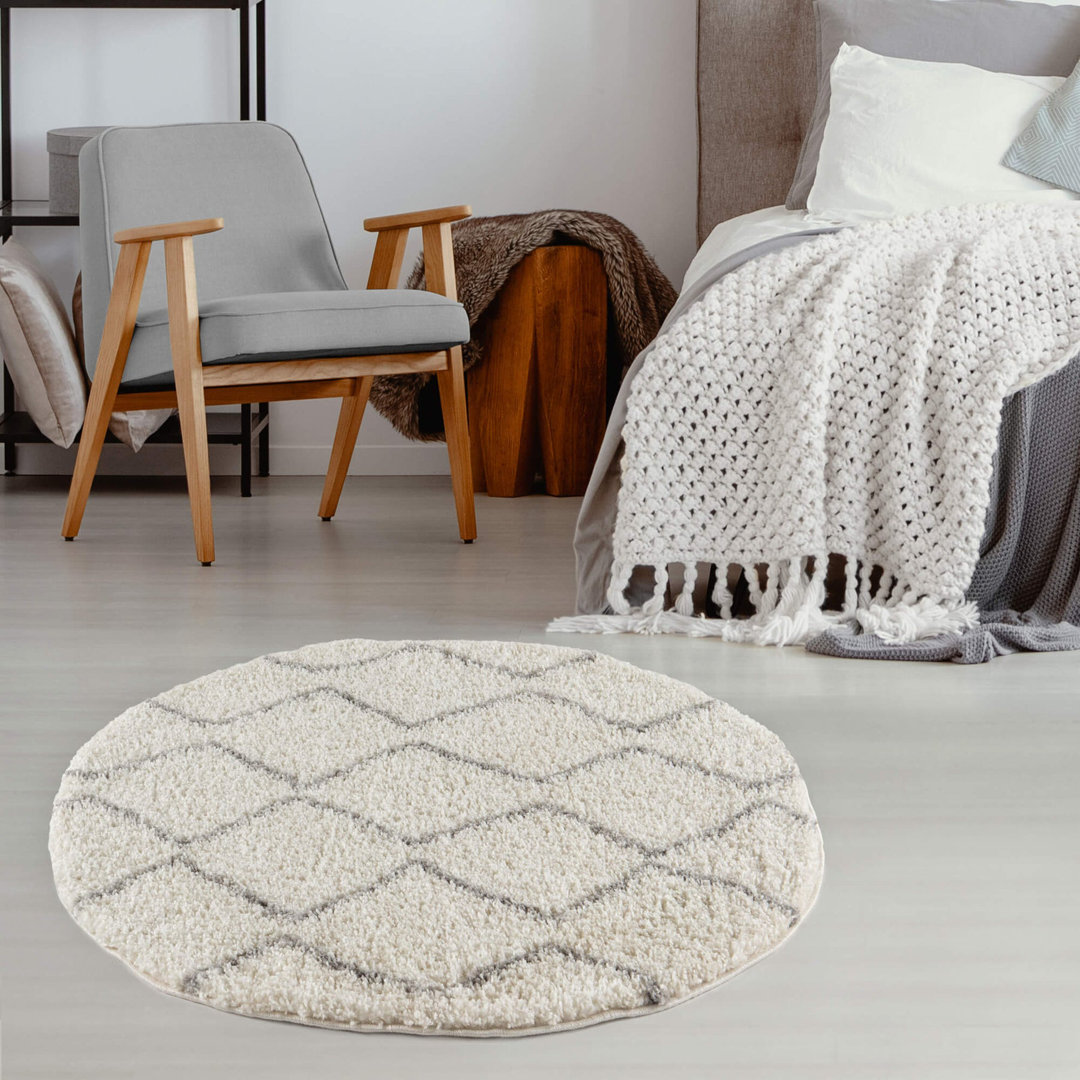 Moroccan Shaggy Collection Rugs Boho Design in Ivory/Grey