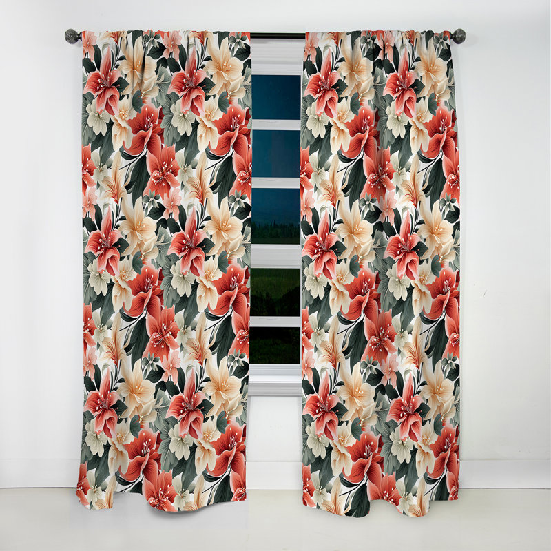 Rideau floral - Rideau occultant - 1 panneau, L 52 po x L 84 po