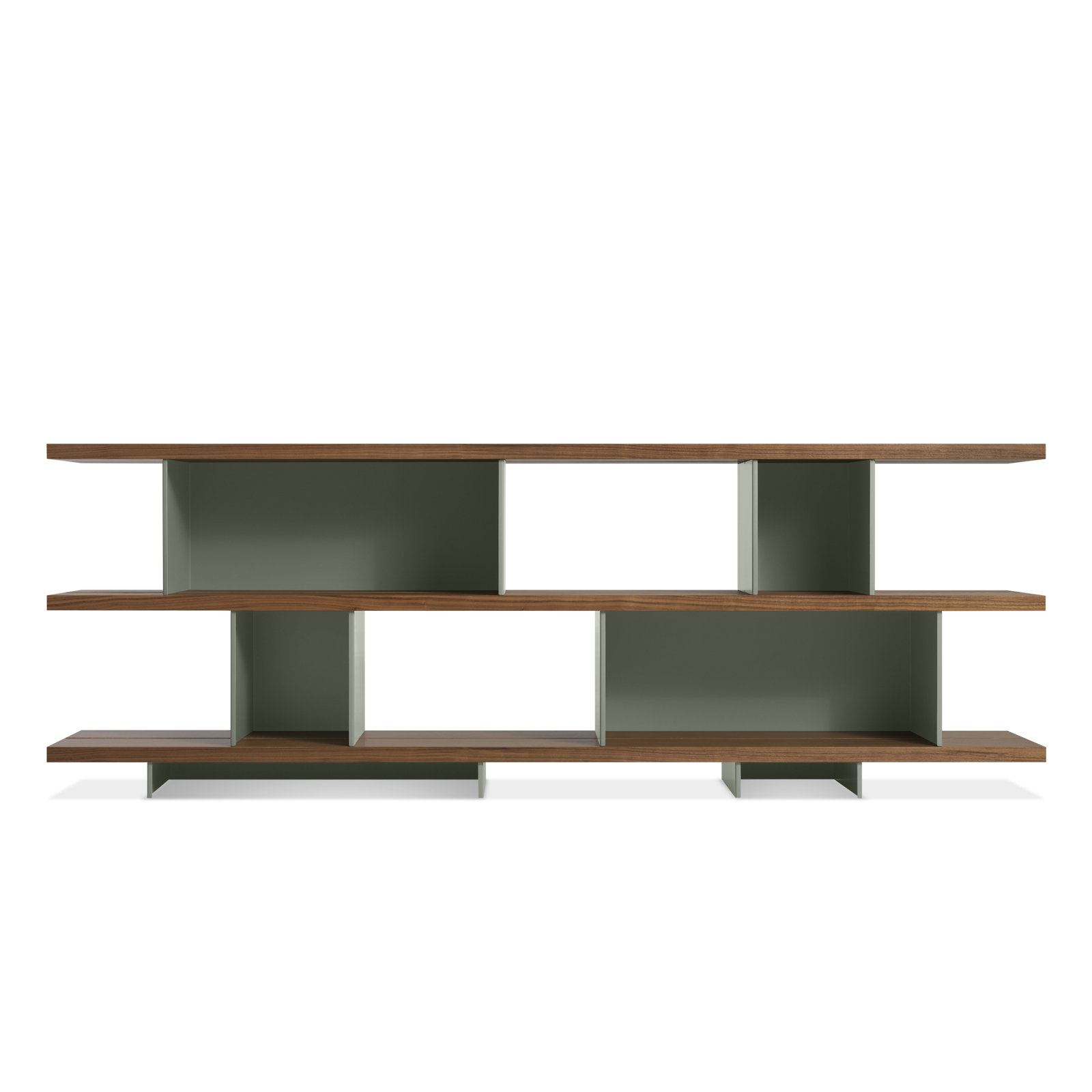 Happy Day Wide Bookcase, (3 Shelves) 29" H x 81" W x 14" D, Walnut/Gray Green