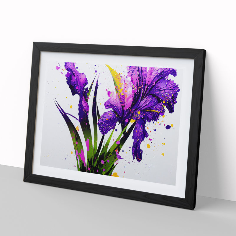 Iris Flower Splash Vol.1 Abstract - Single Picture Frame Painting, Black, 46cm H x 64cm W x 2cm D