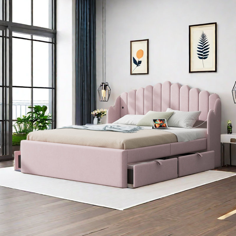 Lit plateforme avec rangement Mariany, Rose, Grand