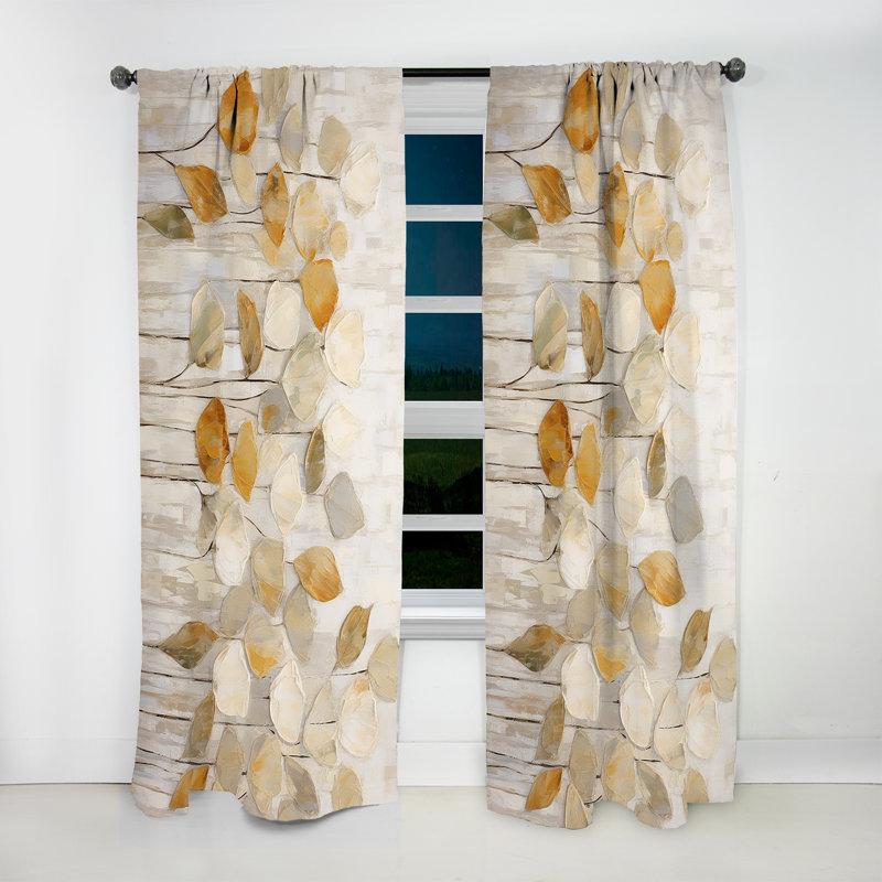 Beige botanique Impressions II - rideau en velours moderne - obscurcissant - 1 panneau, L 52 po x L 108 po