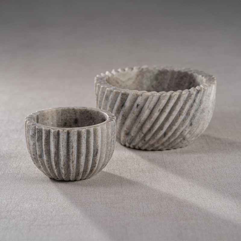 Ebern Designs Trenna Marble Serving Bowl, Dark Beige