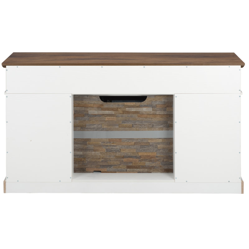 Rylee 4 Door Wood Fireplace, White/Dark Walnut