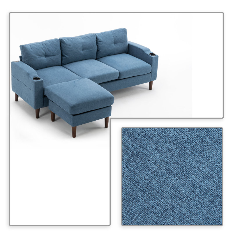 Contemporary Classic Reversible Modular L-Shaped 3-Seater Sectional Sofa, Navy Blue Fabric