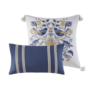 Édredon 6 pièces en coton pour lit très grand - imprimé botanique bleu et jaune 100% pelucheux requis