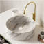 Lavabo de salle de bain 14 po, vasque ronde en céramique avec motif de pierre sans robinet, sans armoire, blanc brillant-1370396954