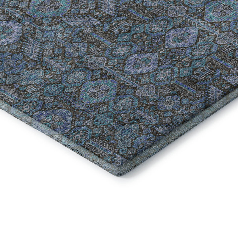 Premium Machine Washable Cerrito AMF574 Teal Rug, Runner 2'3" x 7'6"