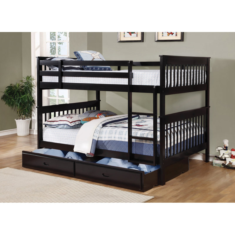 Rogersville Kids Bunk Bed with Drawers, Black, FullFull Over Full