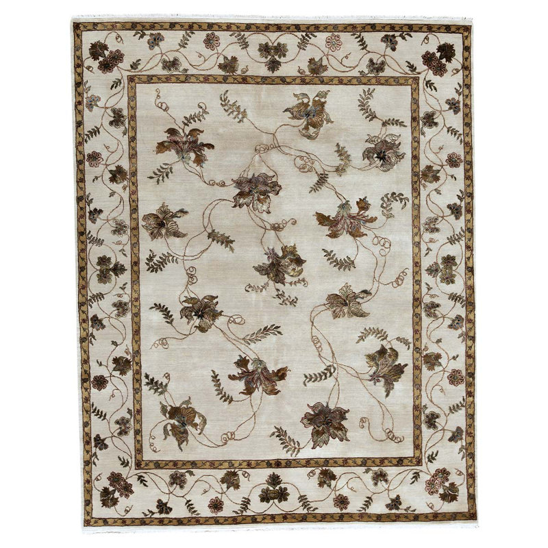 Tapis ivoire / brun noué à la main de haute qualité