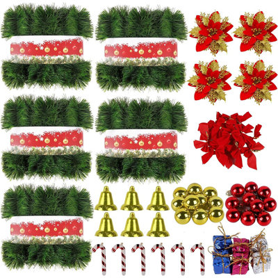 Paquet de 5 guirlandes de Noël de 250 pi avec fleurs pour Noël et verdure douce non éclairée, décoration de Noël pour l'extérieur