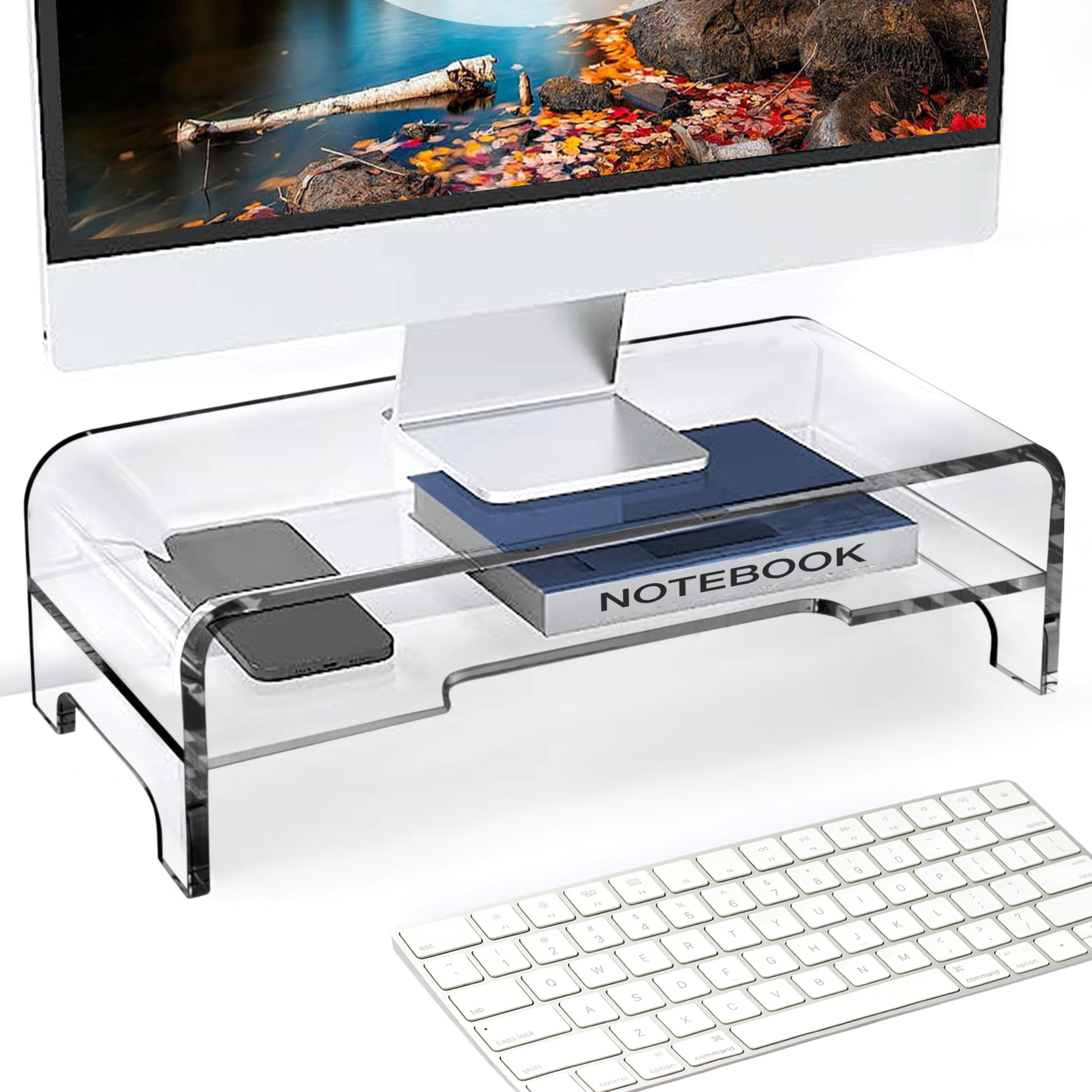 Inbox Zero Clear Acrylic Monitor Stand Riser 2 Tier, 5.5 Inches High ...