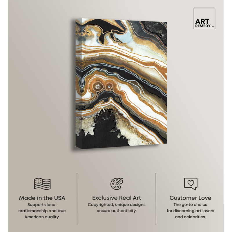 Black and Gold Abstract Geode Canvas Wall Art, 16" x 24"