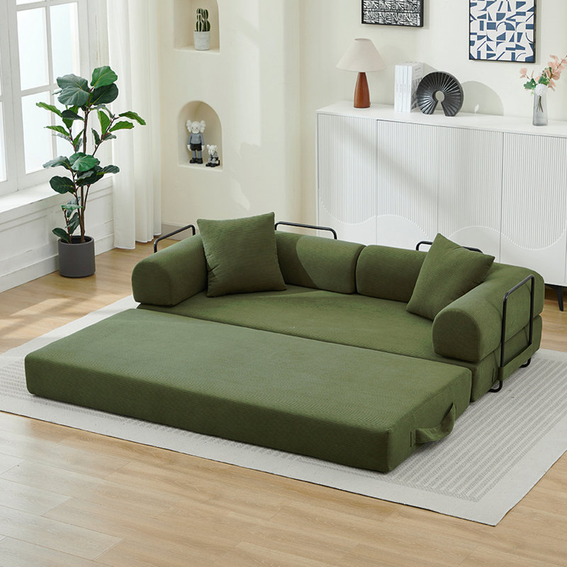 Canapé-lit pliant, canapé-lit convertible de 78,5 po avec 2 coussins, canapé-lit pliant, matelas à ressorts en mousse, canapé-futon pour salon, bureau, appartement