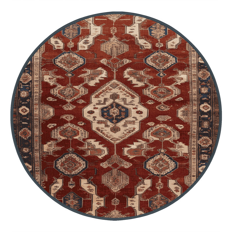 Machine Washable Persian Black Area Rug, Round 7'