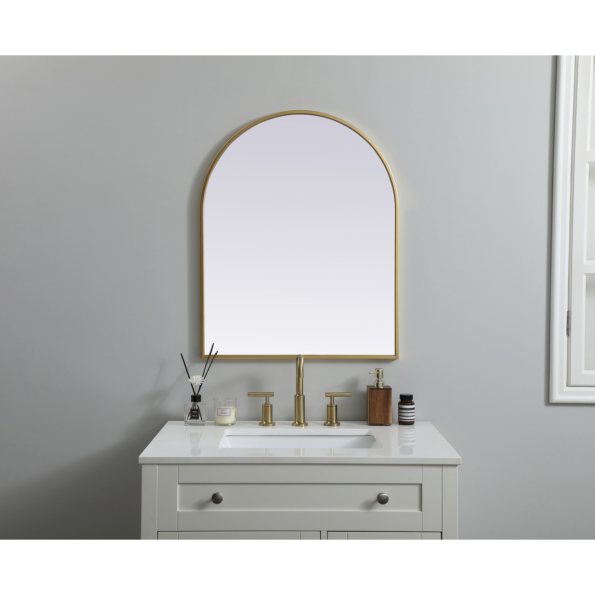 Sabine Metal Arch Wall Mirror, Brass, 30" x 24"