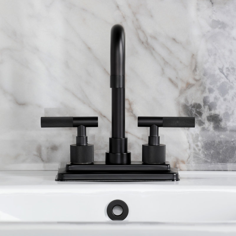 Robinet de salle de bain central à 4 trous à fixation sur comptoir à 3 trous avec poignée moletée et bonde escamotable en laiton Kingston