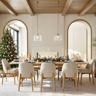 Ensemble de salle à manger 9 pièces en bois avec 8 chaises rembourrées et table à tréteaux extensible