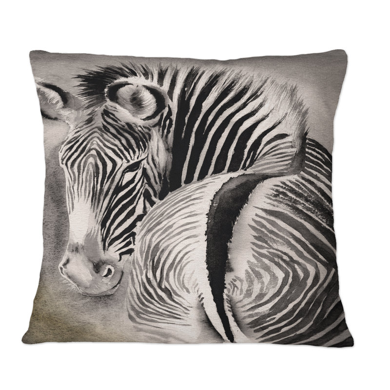 Zèbre avec rayures contrastantes noir et blanc IV - coussin décoratif traditionnel, 16 po x 16 po