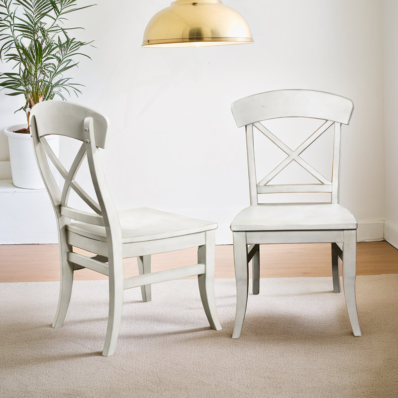 Harola Cross-Back Dining Side Chairs In Set Of 2, Smoky White Finish