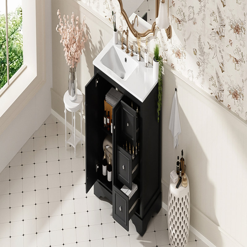 Meuble-lavabo transitionnel de 36 pouces avec lavabo en céramique, portes à fermeture douce et grand espace de rangement pour les salles de bain modernes