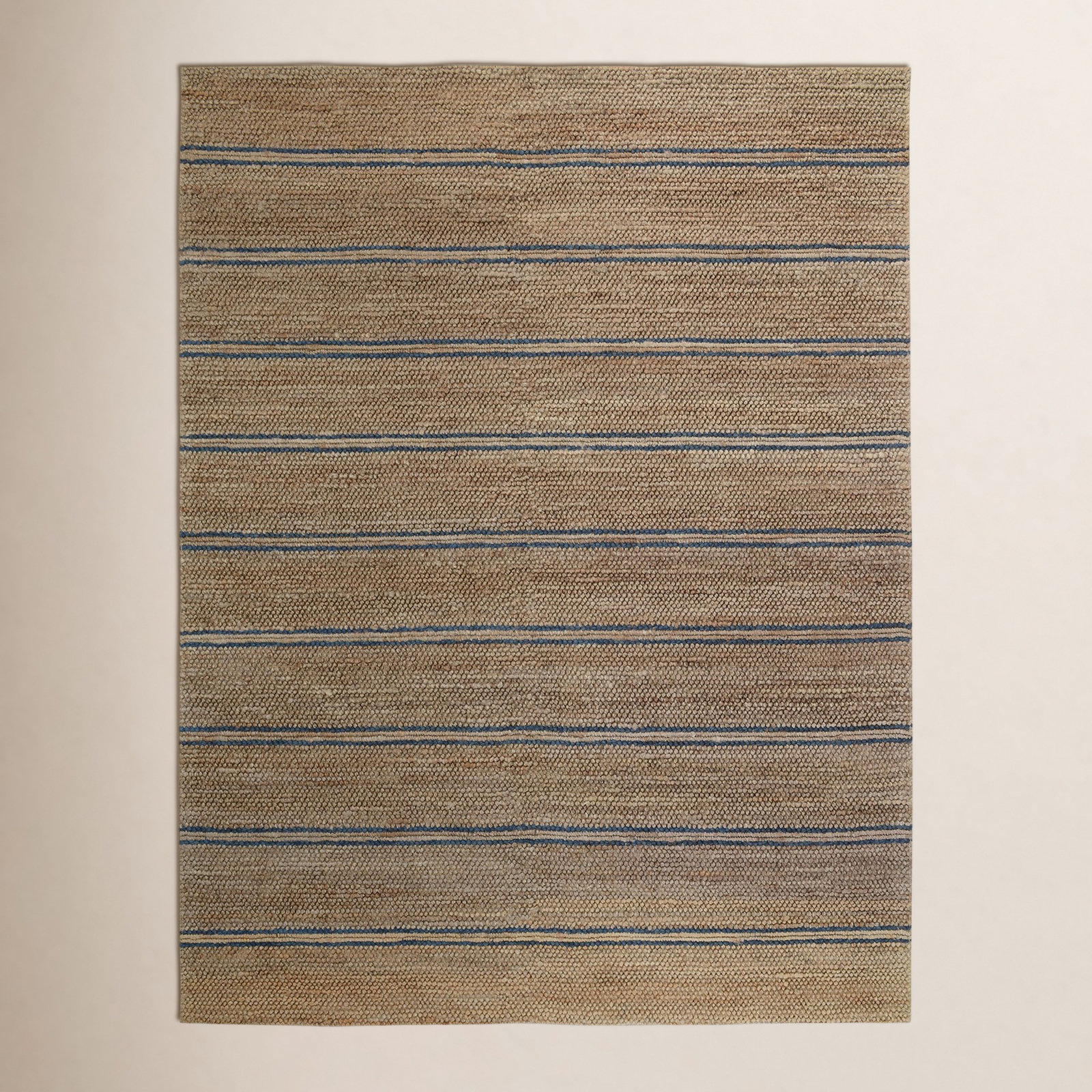 Beamond Striped Hand-Woven Jute Brown/Blue Area Rug, Rectangle 8' x 10'