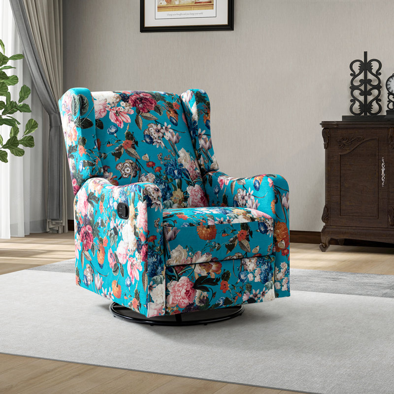 Antonanzas Floral Manual Swivel Glider Recliner, Peacock Polyester