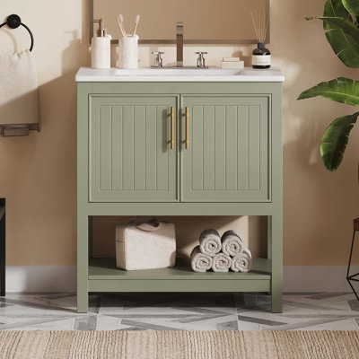 Meuble-lavabo avec lavabo en céramique, 2 portes et tablette